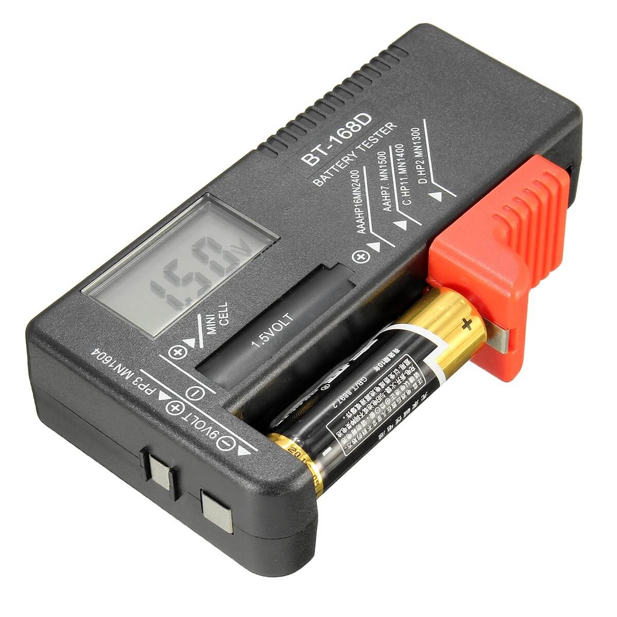 Universal Digital Battery Tester | Cell Charge Checker for AA AAA C D 9V 1.5V Button Cell BT-168D Batteries